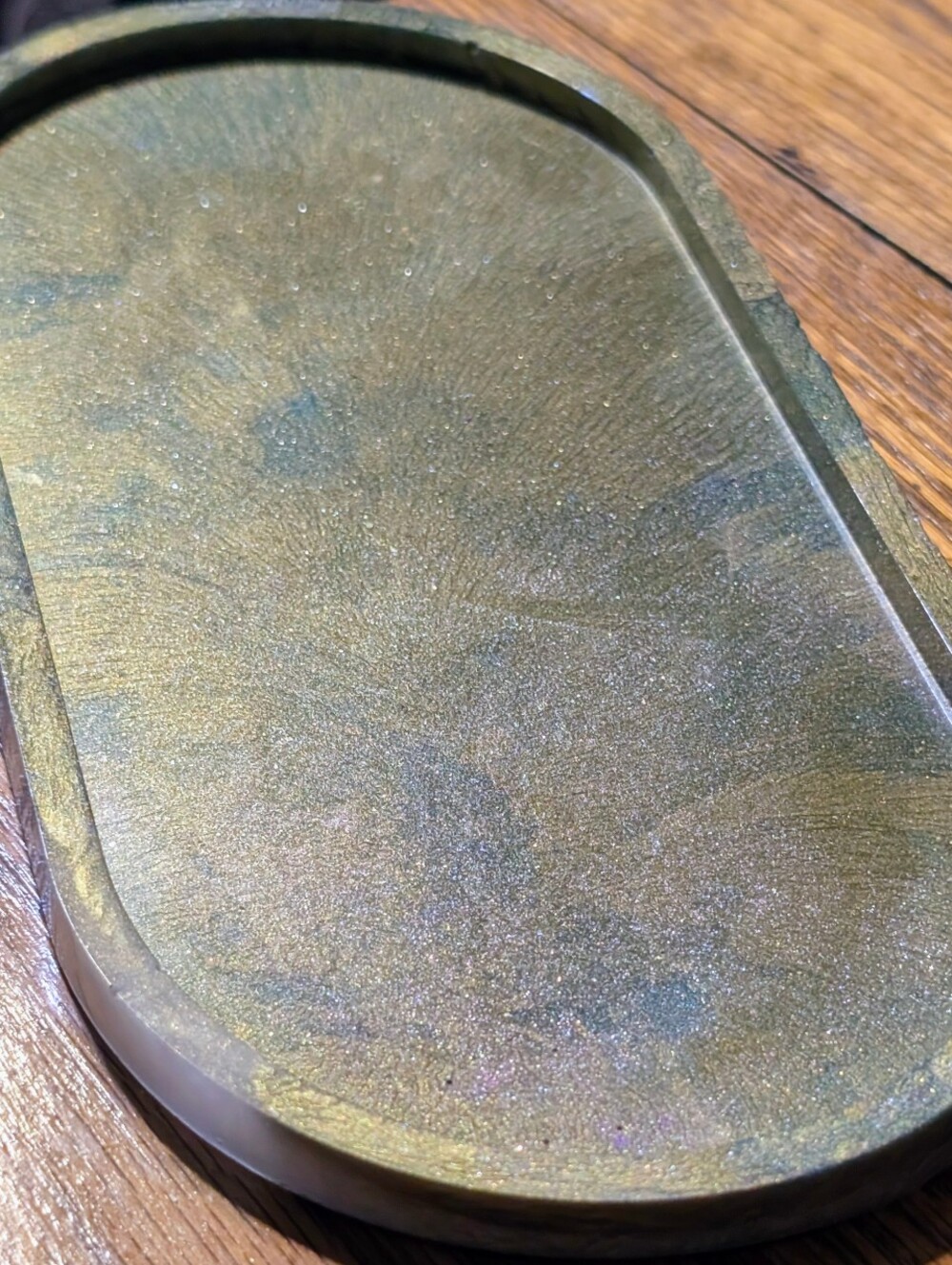 Handmade Metallic Blue,GrayGold And Green Resin Tray